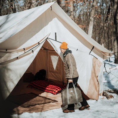  White Duck Alpha Canvas Wall Tent With Stove Jack & Frame, 4-Season Water Repellent Camping Tent, DYNA DUCK Fabric