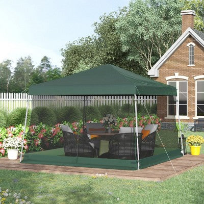  Outsunny 12' X 12' Pop Up Canopy, Foldable Canopy Tent With Carrying Bag, Mesh Sidewalls And 3-Level Adjustable Height For Outdoor, Garden, Patio, Party