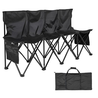  VEVOR Portable Folding Bench, 4 Seat Foldable Soccer Bench With Side Pockets And Carrying Bag, Lightweight Sideline Seating With Back Rest, Black
