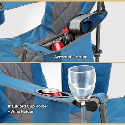  Arrowhead Outdoor Portable Folding Camping Quad Chair W/ 6-Can Cooler, Heavy-Duty Carrying Bag, Supports Up To 450lbs (Ocean Blue)
