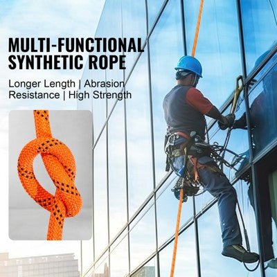  VEVOR Dual-Weave Polyester Cord, 1/2 Inch X 220 Feet, 48-Strand, 8000 LBS Tensile Strength, Multi-Use Outdoor Rope, Orange/Black