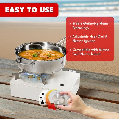  McKay Camping Stove With Carry Case - 11,942 BTU Butane Burner For Hiking & Outdoor Cooking, White