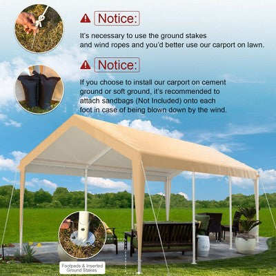  Costway 10x20 Ft Heavy-Duty Steel Carport Car Canopy Shelter Sidewalls Tent Garage