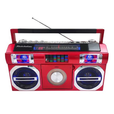  Studebaker SB2145 80's Retro Street Portable Bluetooth Boombox With FM Radio, CD Player, LED EQ And 10 Watts RMS Power