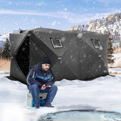  VEVOR Portable Ice Shelter, 6-8 Person Pop-Up Ice Fishing Tent, 70 Square Feet Fishable Area, Ice Shanty For Winter Fishing