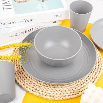  Itopfox 48-Piece Grey Wheat Straw Dinnerware Set Unbreakable Plates, Bowls, And Cups For 12, Dishwasher Safe, Perfect For Camping, BBQs & Gatherings