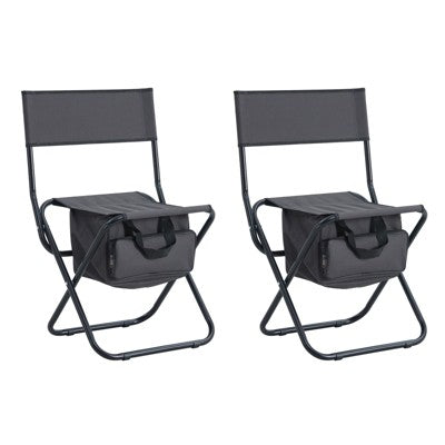  DSVIMOY Folding Chair, 3-Piece Folding Outdoor Chairs Set With 1 Table, Camping Chair For Picnics, Backyard, Black & Gray, 19.3"*15.35"*30.5"