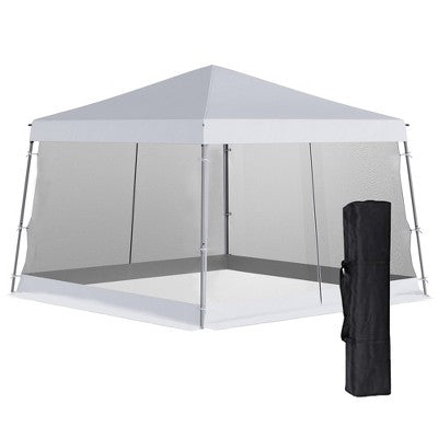  Outsunny 12' X 12' Pop Up Canopy, Foldable Canopy Tent With Carrying Bag, Mesh Sidewalls And 3-Level Adjustable Height For Outdoor, Garden, Patio, Party