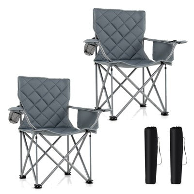  Tangkula 2PCS Oversized Camping Chairs Heavy Duty Outdoor Folding Chair W/Cooler Pouch