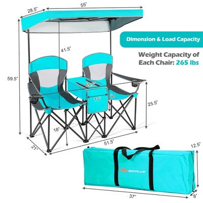  Costway Portable Folding Camping Canopy Chairs W/ Cup Holder Cooler Outdoor Turquoise