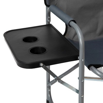  Emma And Oliver Canvas Folding Director's Chair With Accent Trim, Steel Tube Frame-Integrated Folding Side Table With Cupholders