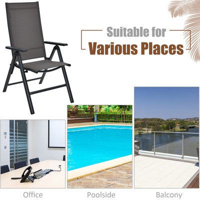  Tangkula 2 Pack Folding Dining Chairs Adjustable Reclining Back Chairs Suitable For Outdoor & Indoor Gray
