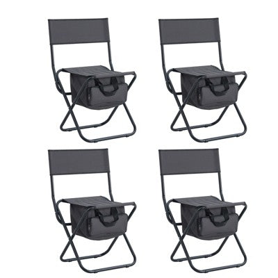  DSVIMOY Folding Chair, 5-Piece Folding Outdoor Chairs Set With 1 Table, Camping Chair For Picnics, Backyard, Black & Gray, 19.3"*15.35"*30.5"