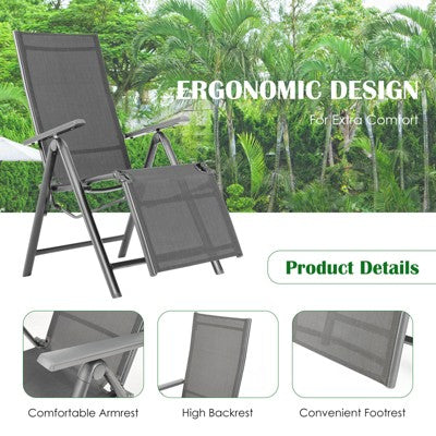  Costway 2PCS Patio Outdoor Folding Reclining Lounge Chair W/ Adjustable Backrest