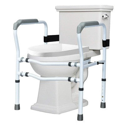  Toilet Safety Frame, Stand Alone Toilet Safety Rail W/ Adjustable Height & Width