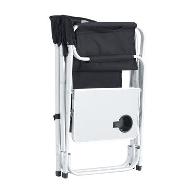  Airsurfer 1-Piece Padded Folding Directors Chair With Side Table & Storage Pockets, Oversized Lightweight Chair For Camping, Fishing, Black/Grey