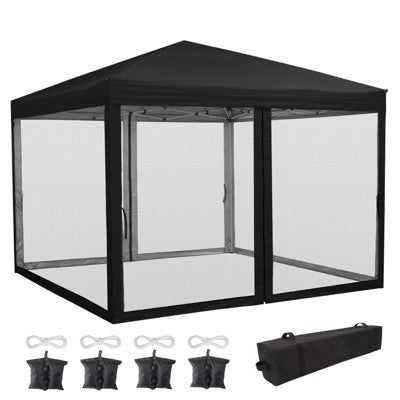  10 X 10 FT Pop Up Canopy, Party Tent With Mosquito Netting, Height Adjustable Instant Sun Shade, For Parties, Camping, Events