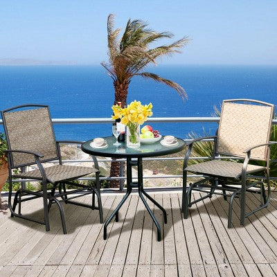  Costway 2PCS Patio Swing Single Glider Chair Rocking Seating Steel Frame Garden Brown