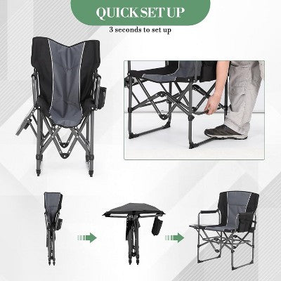  2 Pack Oversized Director's Camping Chairs, Heavy-Duty Folding With Side Table & Storage Pouch, 330 Lb Capacity, Beach, Picnic, Tailgating