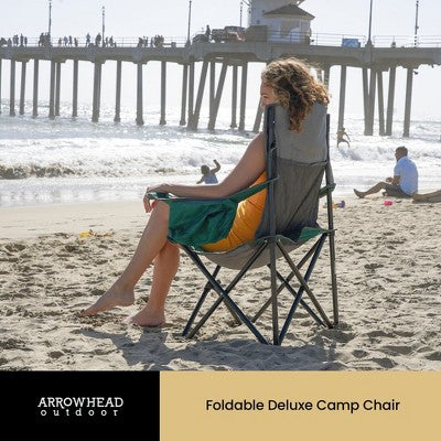  Arrowhead Outdoor Portable Folding Camping Quad Chair W/ 6-Can Cooler, Heavy-Duty Carrying Bag, Supports Up To 450lbs (Forest Green)