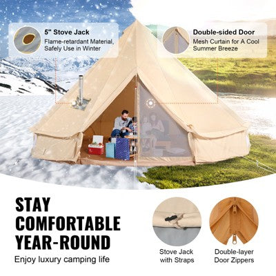  VEVOR Canvas Bell Tent, 4 Seasons 7 M/22.97 Ft Yurt Tent, Canvas Tent For Camping With Stove Jack, Breathable Tent Holds Up To 12 People