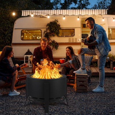  26" Patio Fire Pit Outside Outdoor Wood Burning Modern Bonfire Firepit Outdoor Smokeless Fire Pits For Backyard/ Patio/Camping Deck/ Picnic/ Porch