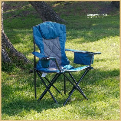  Arrowhead Outdoor Portable Folding Camping Quad Chair W/ 6-Can Cooler, Heavy-Duty Carrying Bag, Supports Up To 450lbs (Ocean Blue)