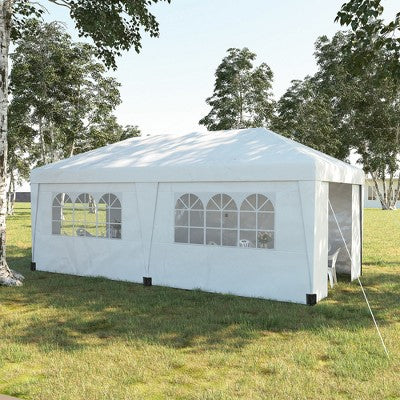  Outsunny 19' X 10' Large Party Tent, Height Adjustable Pop Up Canopy With Weight Bags And Wheeled Carry Bag
