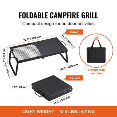  VEVOR Folding Campfire Grill, Heavy Duty Steel Mesh Grate, 22.4" Portable Camping Grates Over Fire Pit, Camp Fire Cooking Equipment