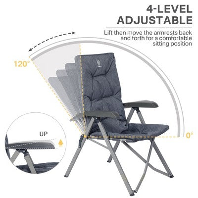 EVER ADVANCED Folding Padded Camping Chair 4 Positon Adjustable Recliner With High Back Support Portable For Adults, 300lbs Weight Capacity