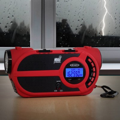  JENSEN AM/FM Weather Band/Weather Alert Radio With 4-way Power Built-in Flashlight And Emergency USB - Red