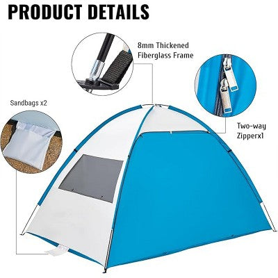  Boersma Beach Tent – UPF 50+ Sun Protection, Fits 3 People. Portable, Easy Setup Cabana For Beach, Park, Or Outdoor Shade Anywhere.