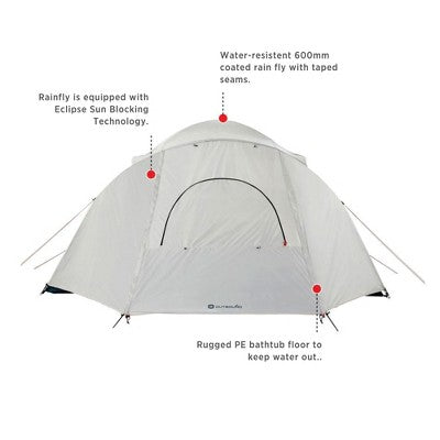  Outbound 8 Person 3 Season Lightweight Dome Camping Tent, Room Divider, Heavy Duty 600mm Coated Blackout Rainfly And Zip Up Carrying Bag, White/Gray