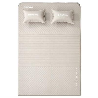  KingCamp Self-Inflating Double Mattress Sleeping Pad Mat With 2 Pillows For Camping, Backpacking, Hiking, Fishing, & Traveling, Beige