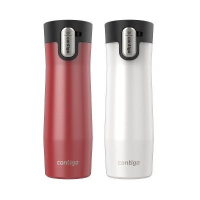  Contigo AUTOSEAL West Loop Vacuum-Insulated Stainless Steel Mug With Easy-Clean Lid, 20 Oz, Goji Berry Frosted Pearl & Salt Frosted Pearl, 2-Pack