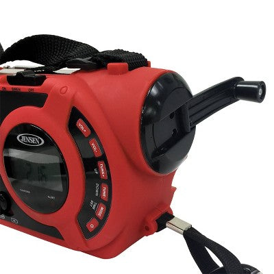  JENSEN AM/FM Weather Band/Weather Alert Radio With 4-way Power Built-in Flashlight And Emergency USB - Red