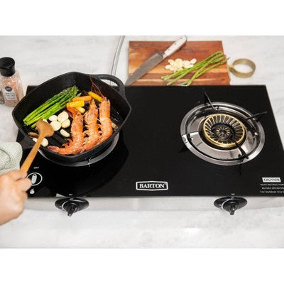  XtremepowerUS Double Burner Stove Brass Tempered Ignition LPG, With Regulator Gas Range, Black