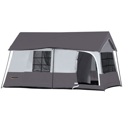  Outsunny 8-10 Man Camping Tent With Weatherproof Rain Cover, Double Layer Backpacking Family Shelter With Mesh Windows, Zipper Door, Portable Carry Bag For Hiking