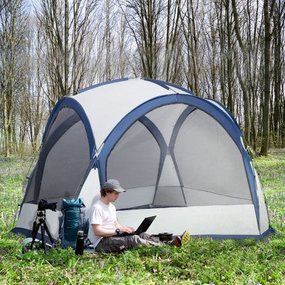  Outsunny Large Screen House Or Camping Canopy Breathable Tent, Hang Hook For Lantern At Night, 6-8 Person Dome Tent, 11.5' X 11.5', White