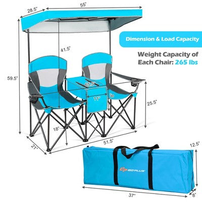  Costway Portable Folding Camping Canopy Chairs W/ Cup Holder Cooler Outdoor Blue