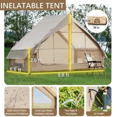  Cesicia Glamping Tents For 4-6 Person, Inflatable Tent With Pump, 4 Season Waterproof Outdoor Tent With 12 Mesh Window