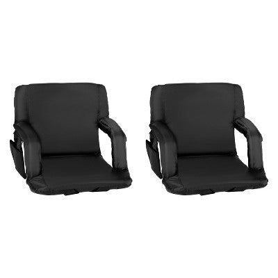  Emma And Oliver Set Of 2 Portable Stadium Chairs With Armrests, Reclining Padded Back & Seat, Lightweight Metal Frame & Backpack Straps, Storage Pockets