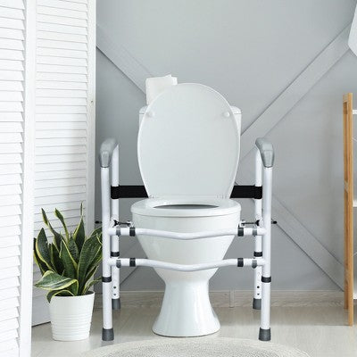  Toilet Safety Frame, Stand Alone Toilet Safety Rail W/ Adjustable Height & Width