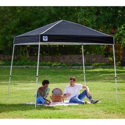  Z-Shade Angled Leg Canopy Tent With Push Button Locking System And 4 Pack Of 5 Pound Plastic Concrete Filled Leg Weight Plates, Black