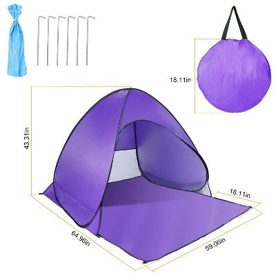  NAYSAYE Camping Tent 2-3 Person Pop Up Beach Tent With Net Window UV Protection Waterproof For Camping Outdoor, Purple