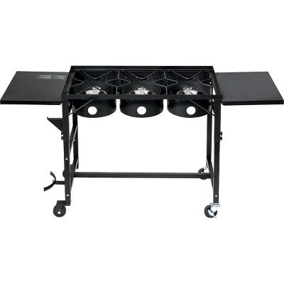  Barton 87,000 BTU 3-Burner Outdoor Propane Grill Camp Stove Side Table W/ Wheel (4) Hook Utensil Holder, Black