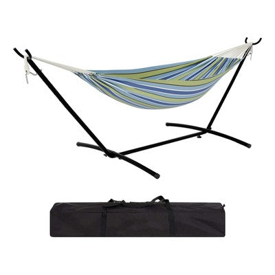  Premium 2-Person Hammock Set With Quick-Lock Steel Stand –Grade Outdoor Lounger For Patio, Camping & Backyard (500lb Capacity + Waterproof Carry Bag)