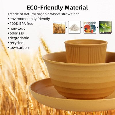  Itopfox Wheat Straw Dinnerware Set, 36-Piece Unbreakable Plates & Bowls, Eco-Friendly & Microwave Safe, Ideal For Camping, Picnics & Home Use