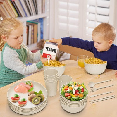  Itopfox Wheat Straw Dinnerware Sets - 42 Piece Unbreakable Plates, Bowls, Cups & Utensils For 6, Lightweight & Durable, Dishwasher & Microwave Safe
