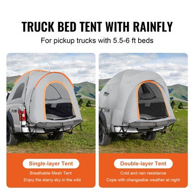  VEVOR Truck Bed Tent, 5.5'-6' Pickup Truck Tent With Rain Layer And Carry Bag, Waterproof PU2000mm Double Layer Truck Tent For Camping, Gray